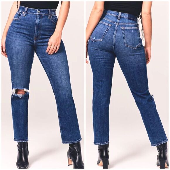 Abercrombie Plus Size Medium Destroyed Ankle Straight Ultra High Rise Jeans 37 - Picture 1 of 6